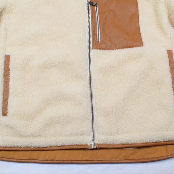 Orvis Beige Sherpa Fleece Leather Trim Full-Zip Long Sleeve Full Zip - Picture 7 of 13